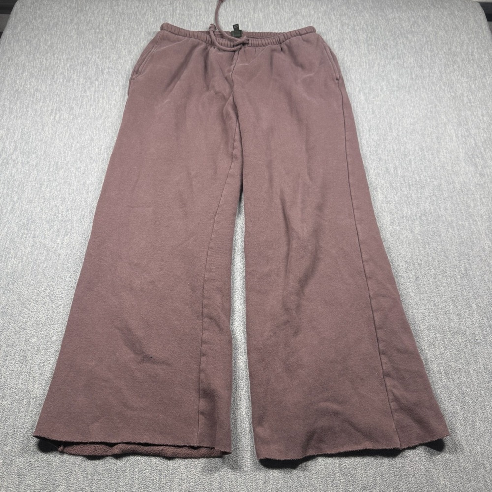 Wild Fable Sweatpants Womens M Brown Raw Hem Wide Leg Fleece Loungewear Cozy